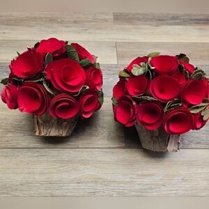 2 Wooden rose bouquets  faux wooden base pencil saved roses